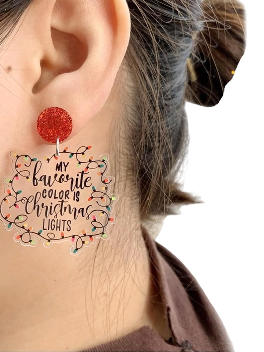 Red Glitter Holiday Plaque Earrings – My Favorite Color Is Christmas Lights